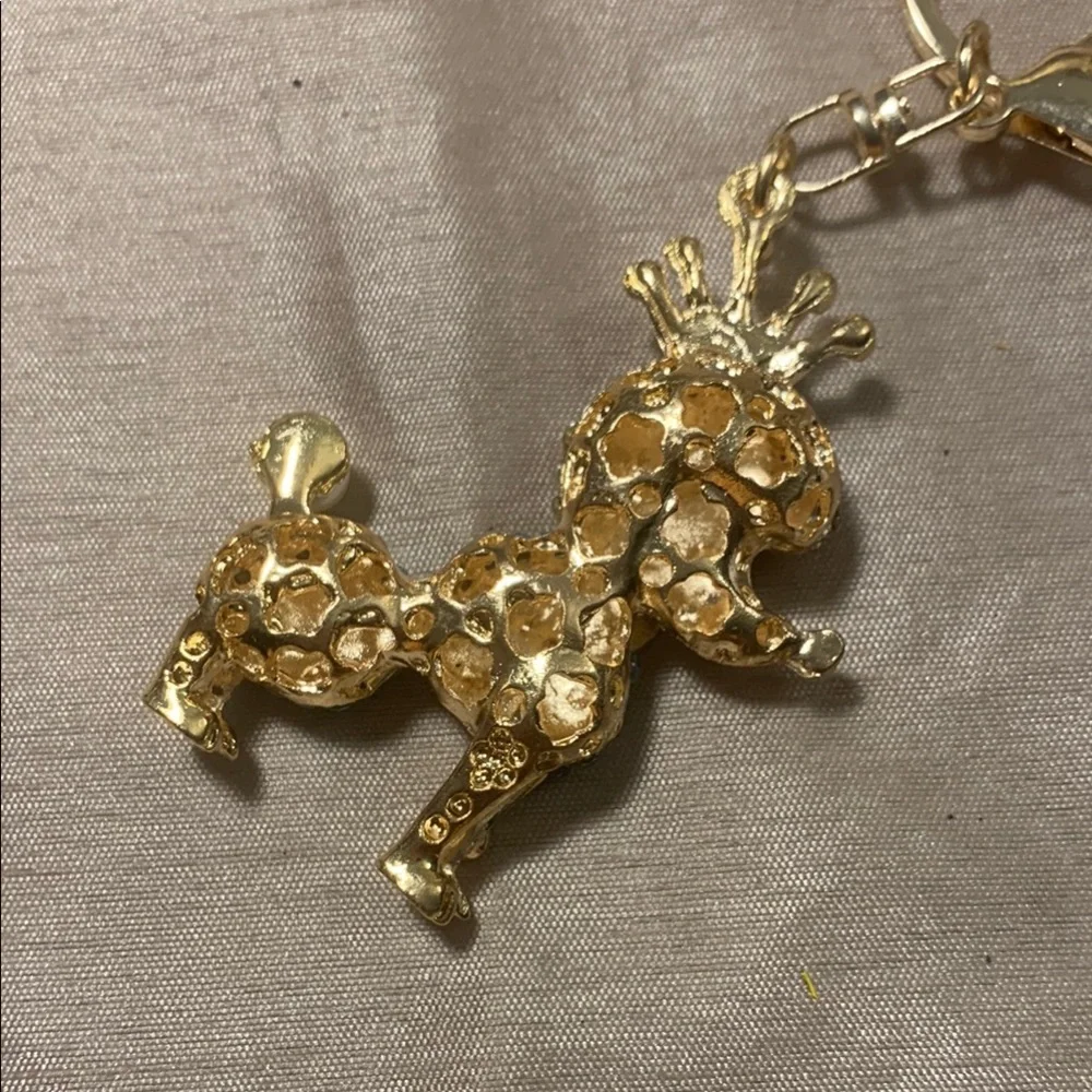 Sparkling Poodle Keychain with Crown - Blue and Gold